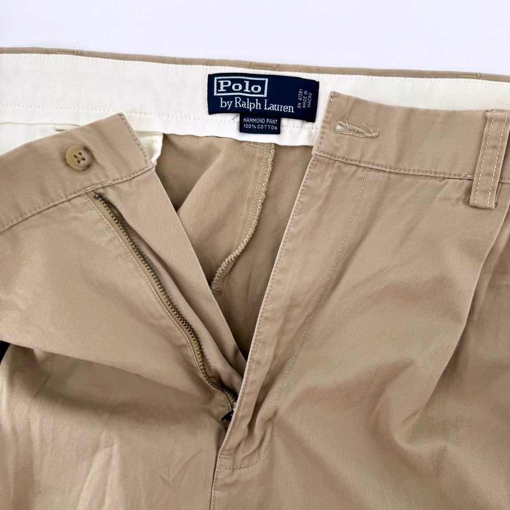 Polo Ralph Lauren Hammond Pants Mens 38x32 Tan Khaki Pleated Cuffed Hem Chinos - Picture 4 of 7